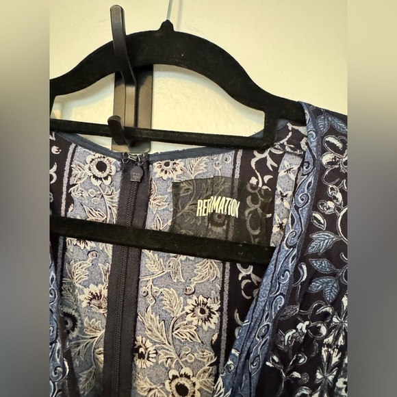 Reformation Womens Floral Faux Wrap Dress V Neck Blue Size 6 EUC - Picture 4 of 6
